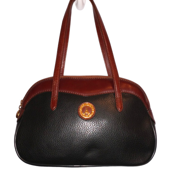 La Tour Eiffel 1887 Black Brown Pebbled Shoulder Bag Handbag Gold Hardware - Picture 3 of 16